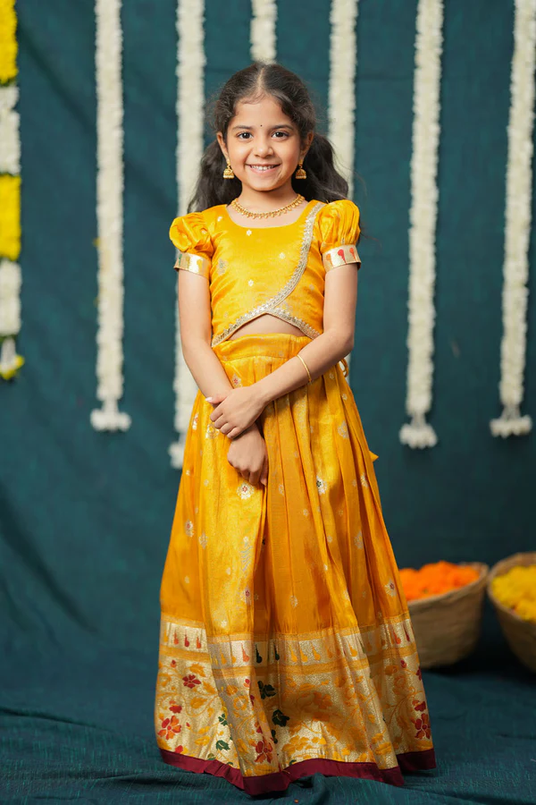Maithiri Yellow Silk Kids Lehenga Set     mini